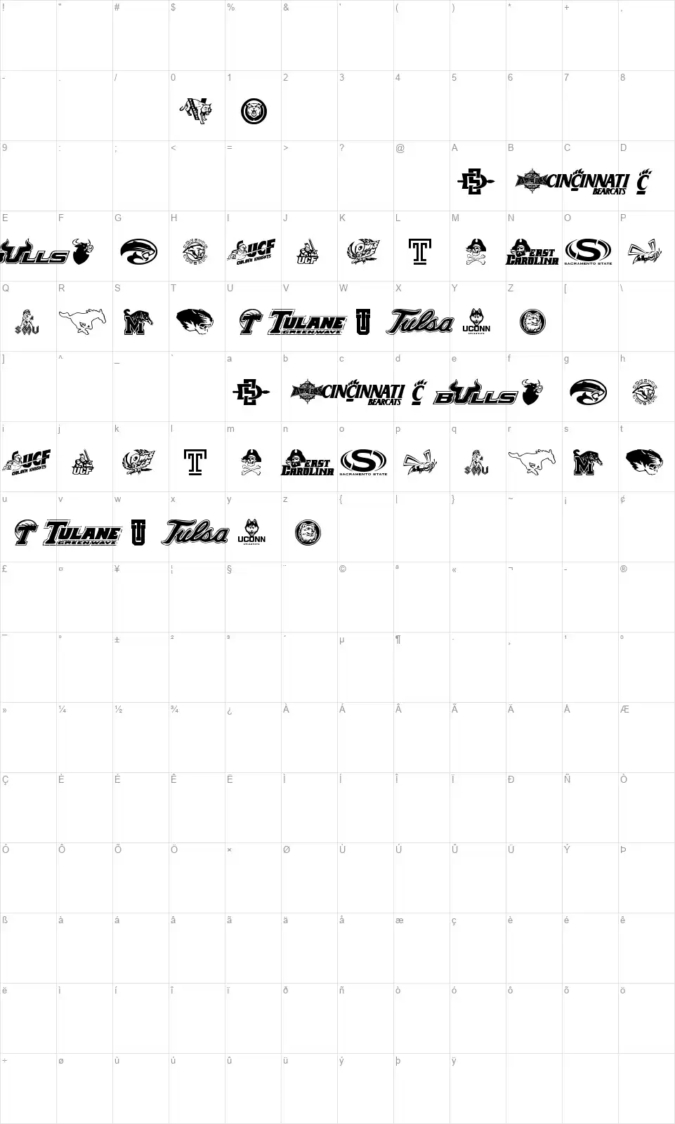NCAA The Americansfont character map