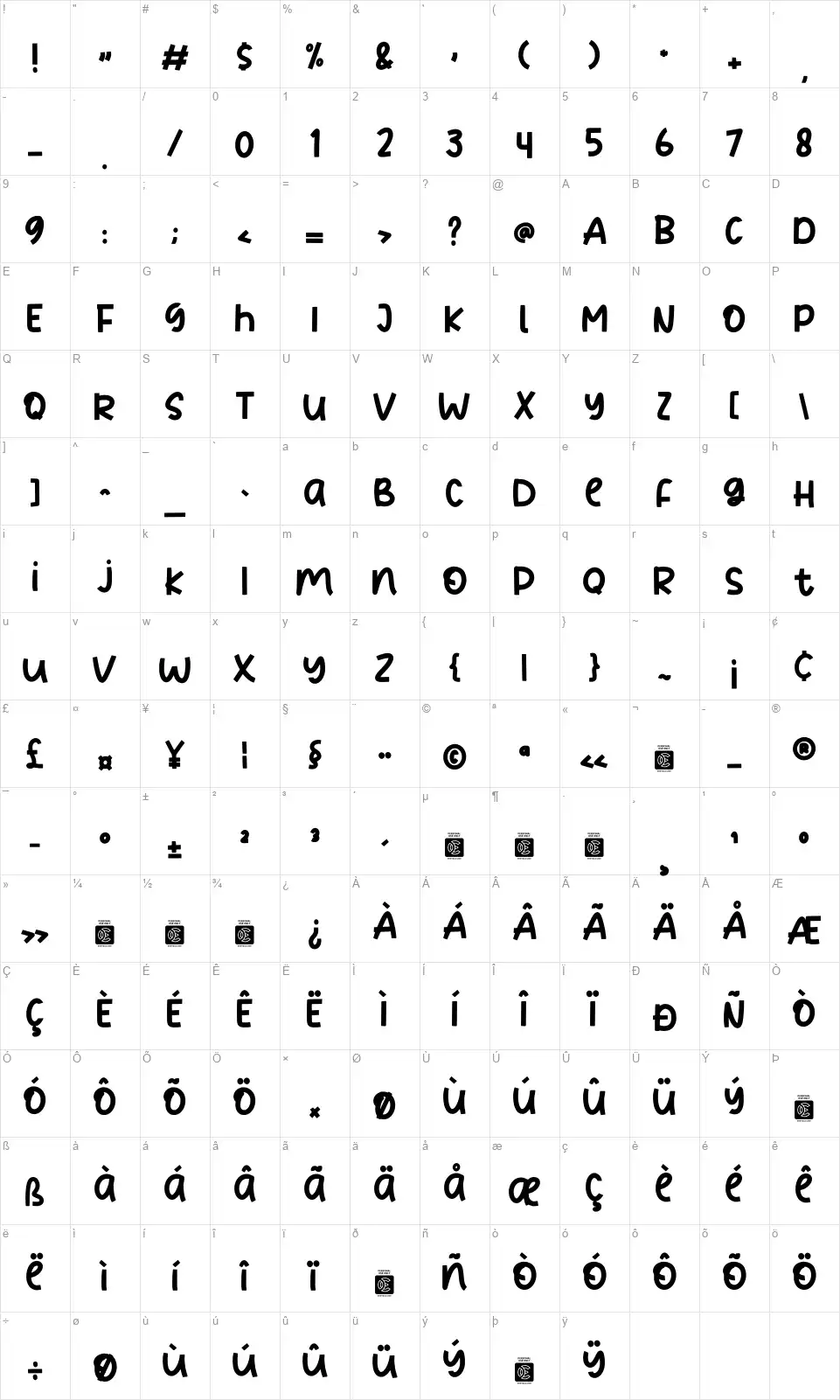 NCL Buenisha Marinesfont character map