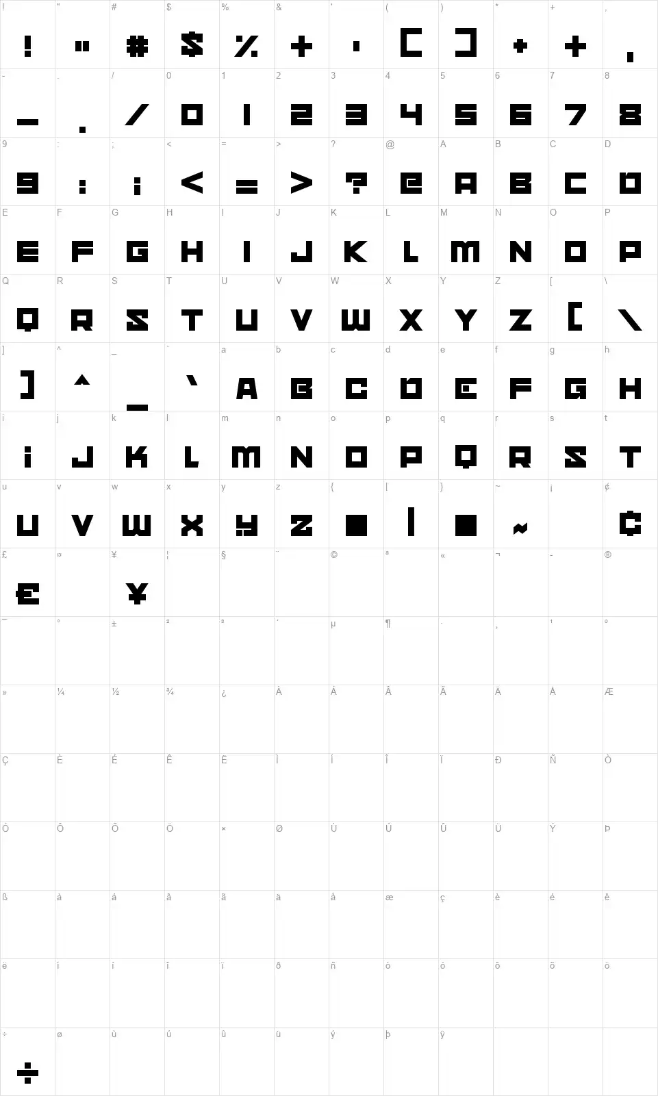 Nebularifont character map