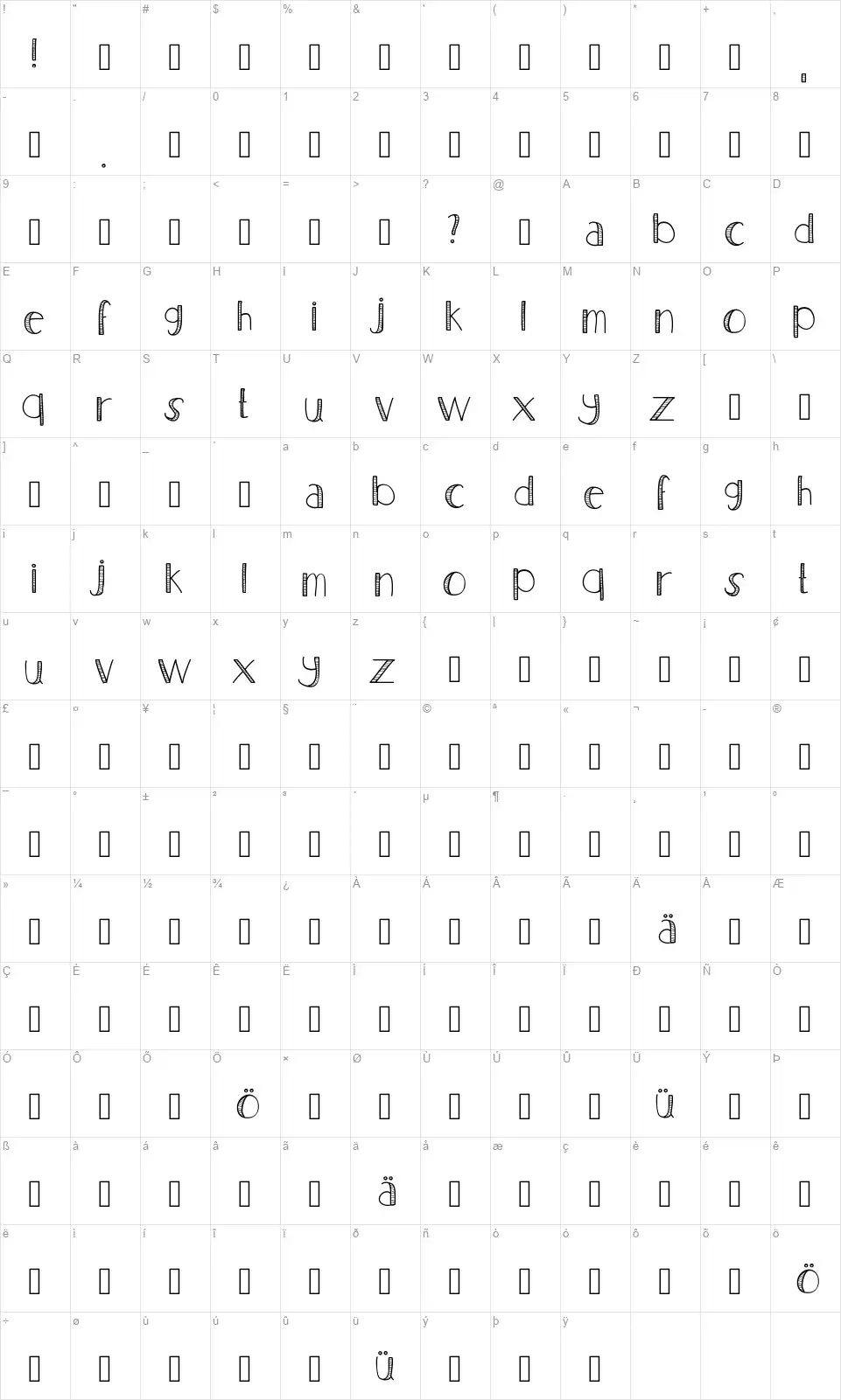 Nelshipfont character map