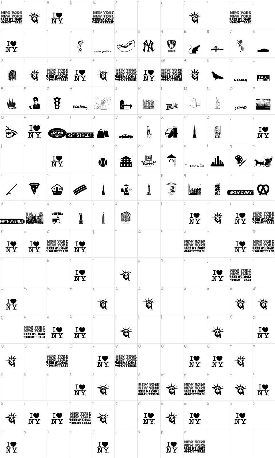 New York, New York 1font character map