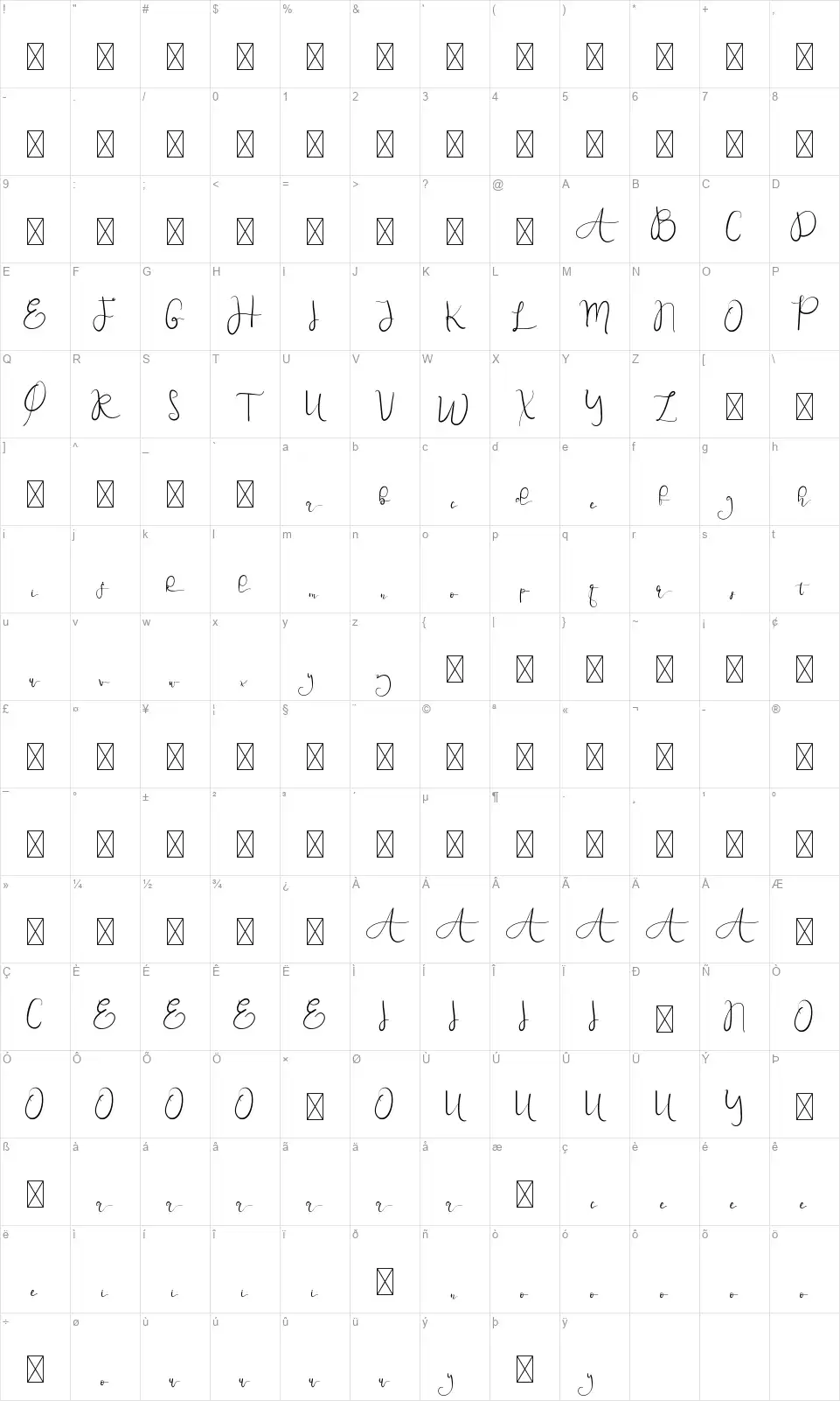 Night Feelfont character map