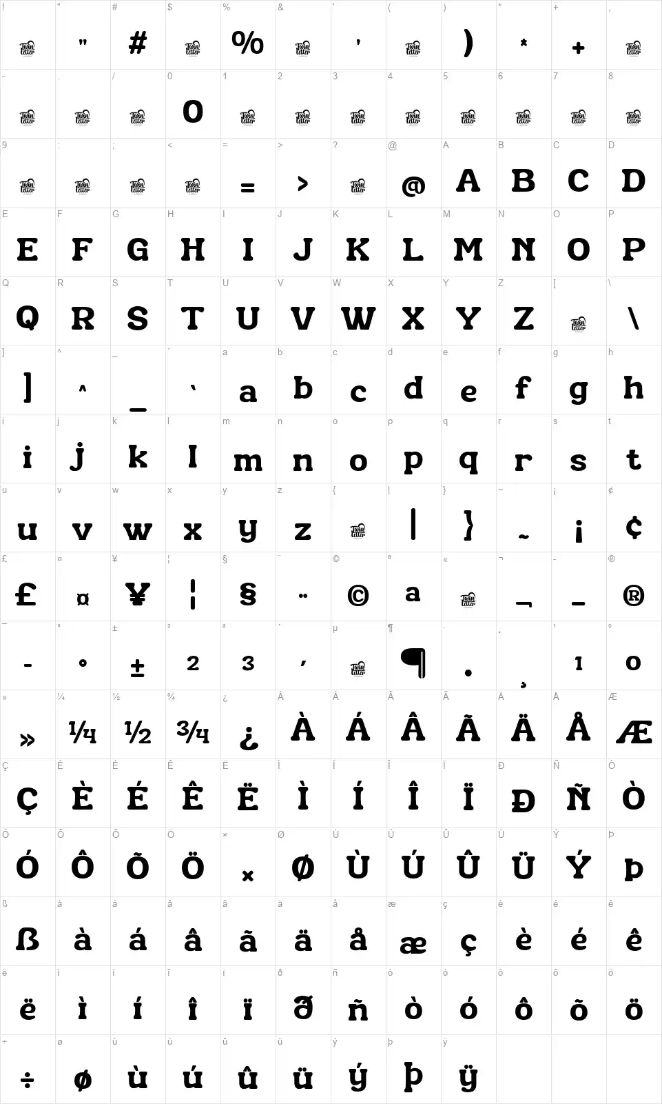 Nilkuzafont character map