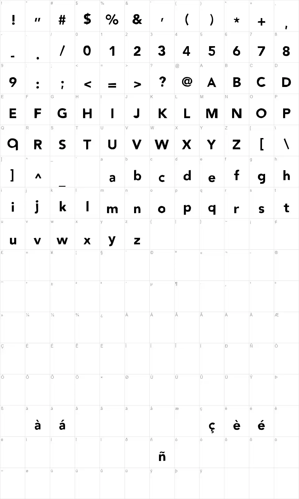 No Way Backfont character map