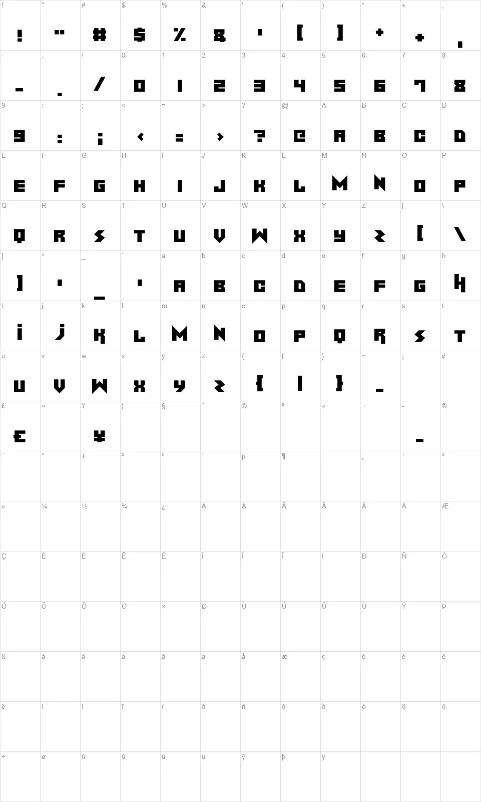 Noise Machinefont character map