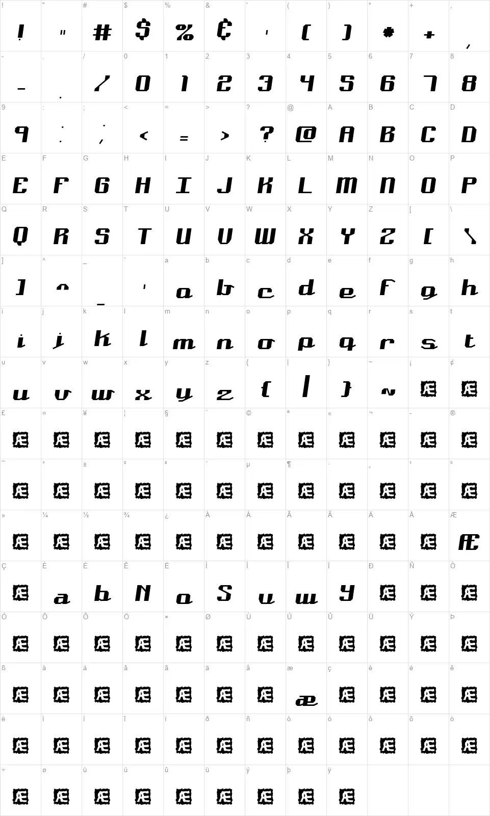 Nominal BRKfont character map