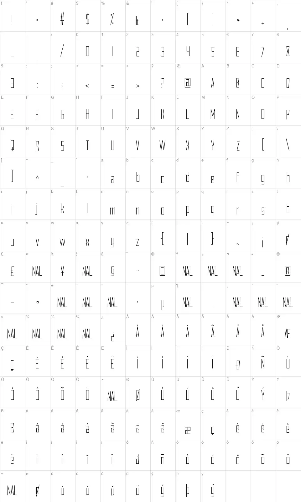 Nonchalant Lovefont character map