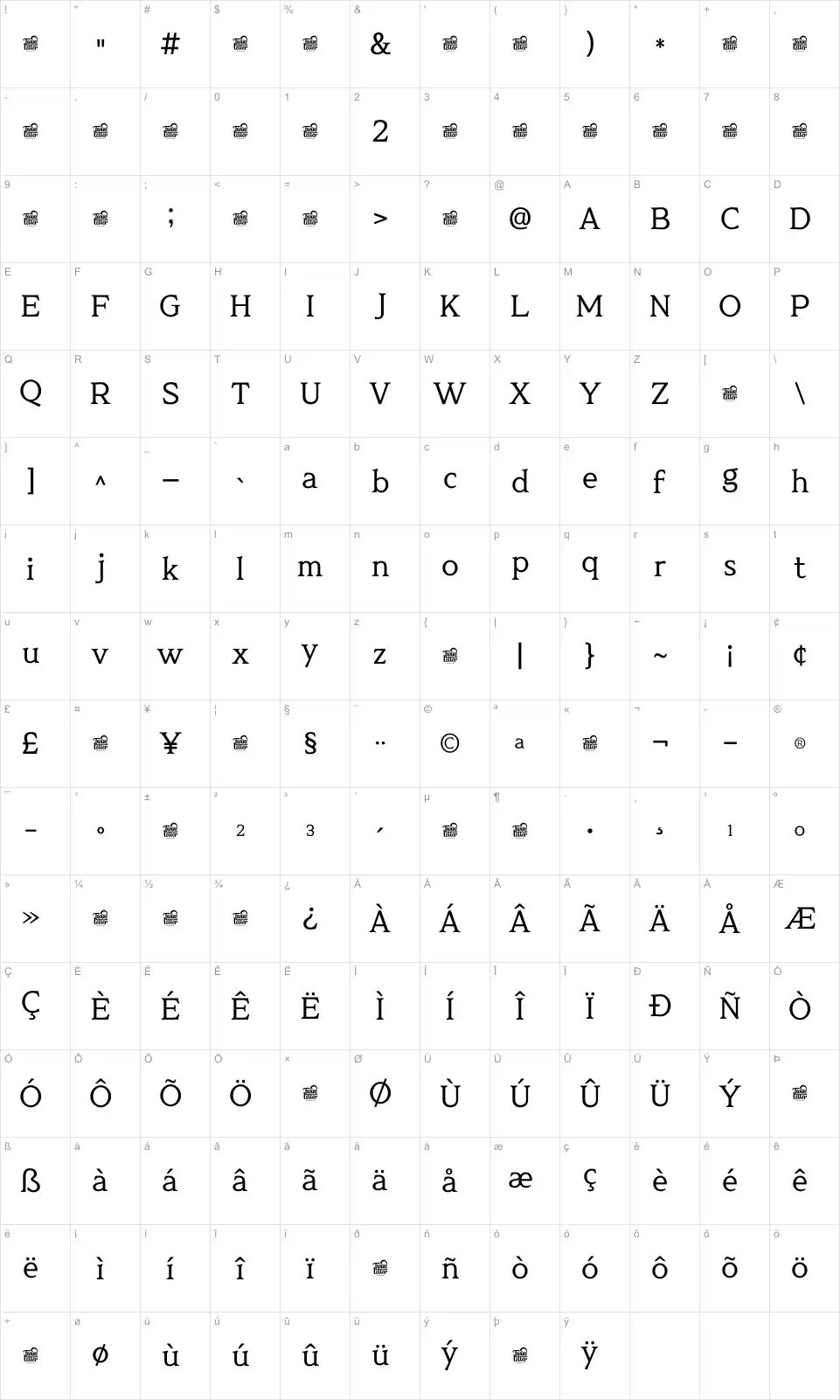 Nor Belsior Mapa de caracteres Nor Belsiorfont character map