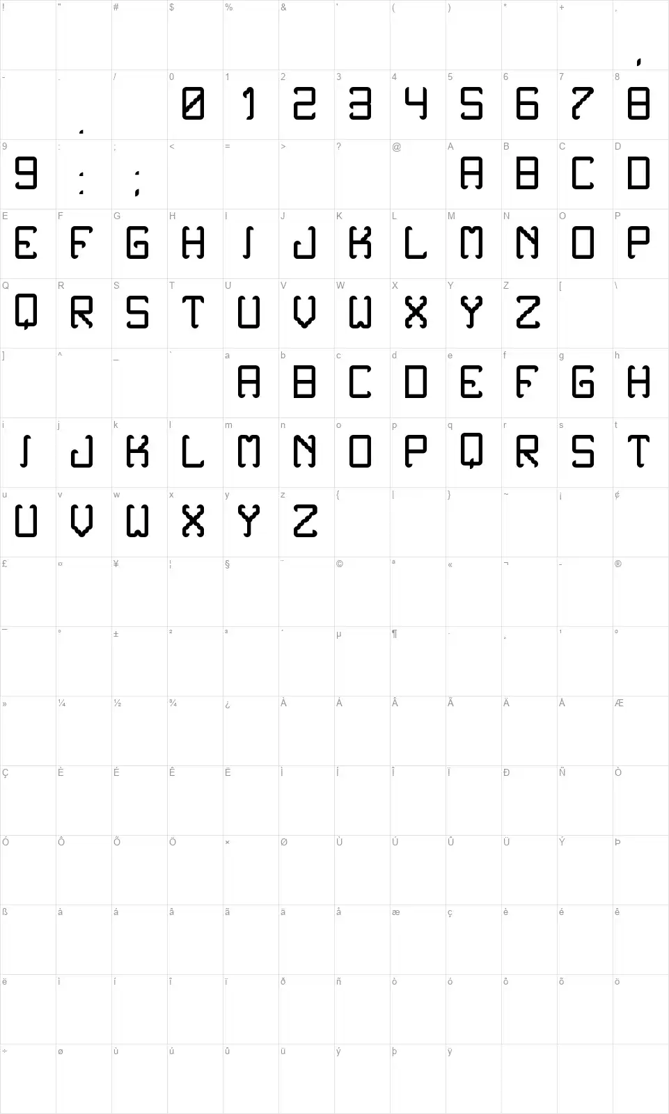 Noxtrey Auf TFBfont character map