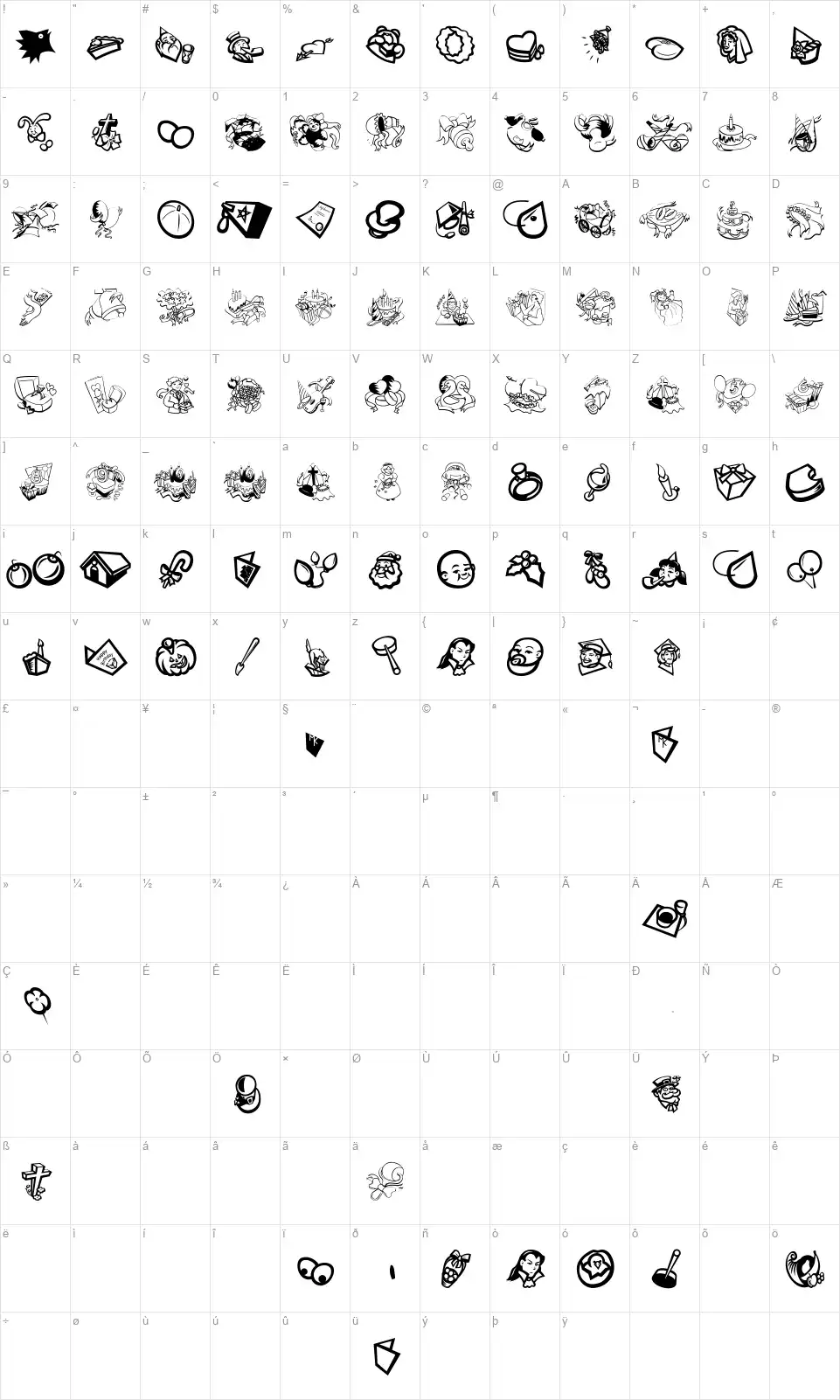 Occasionesfont character map