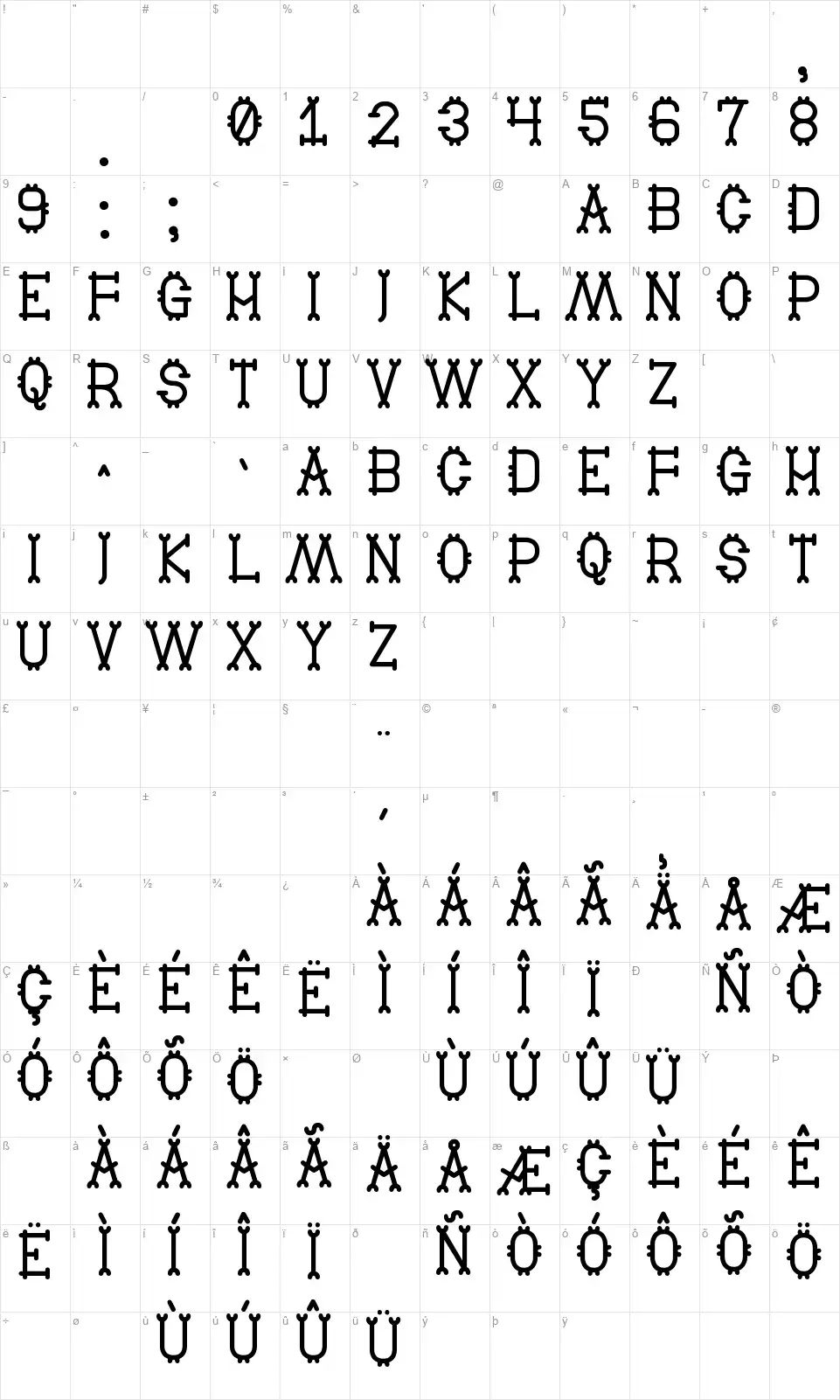 Old Burlesque Stfont character map