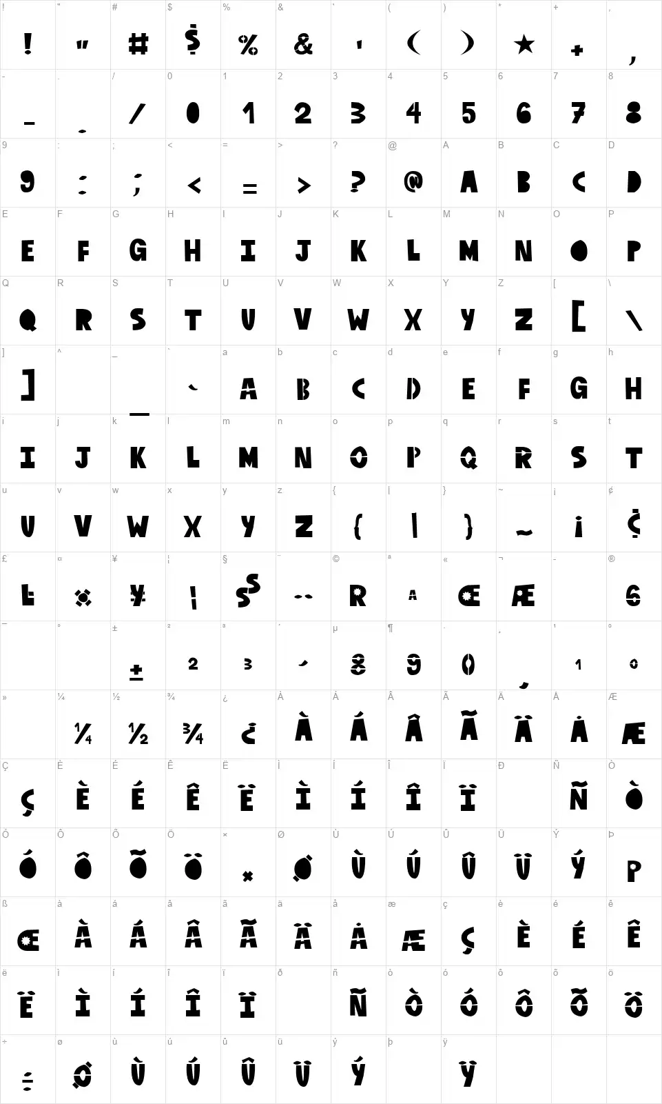 Old Providencefont character map