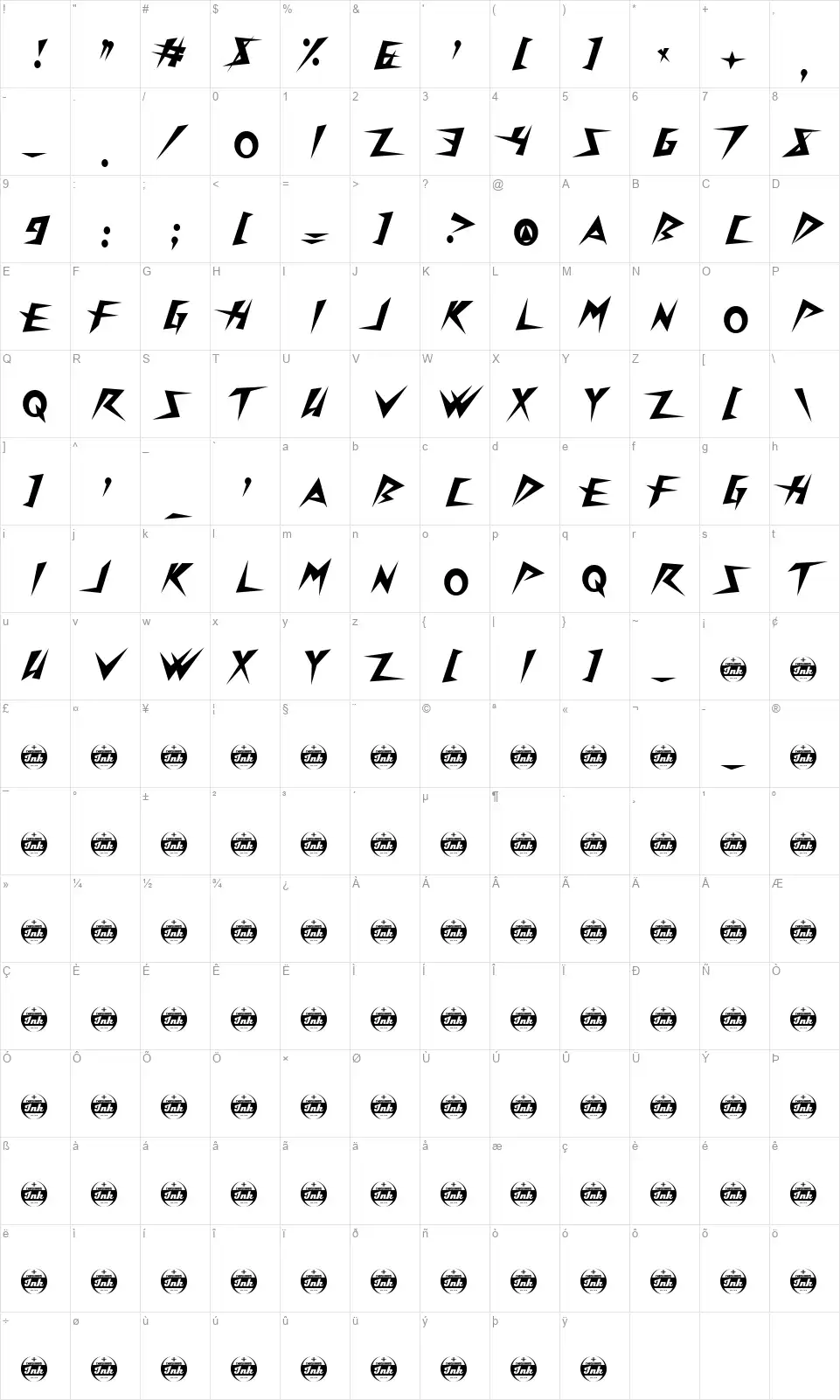 Onslaughterfont character map