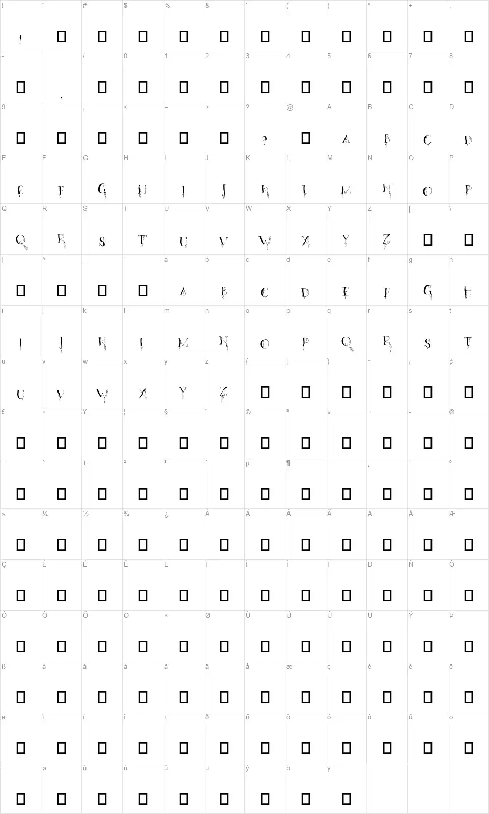 Organic Fearfont character map