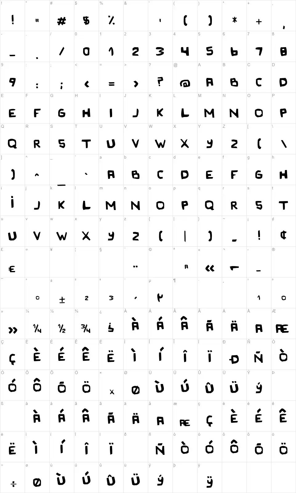 Original Olinda Stylefont character map