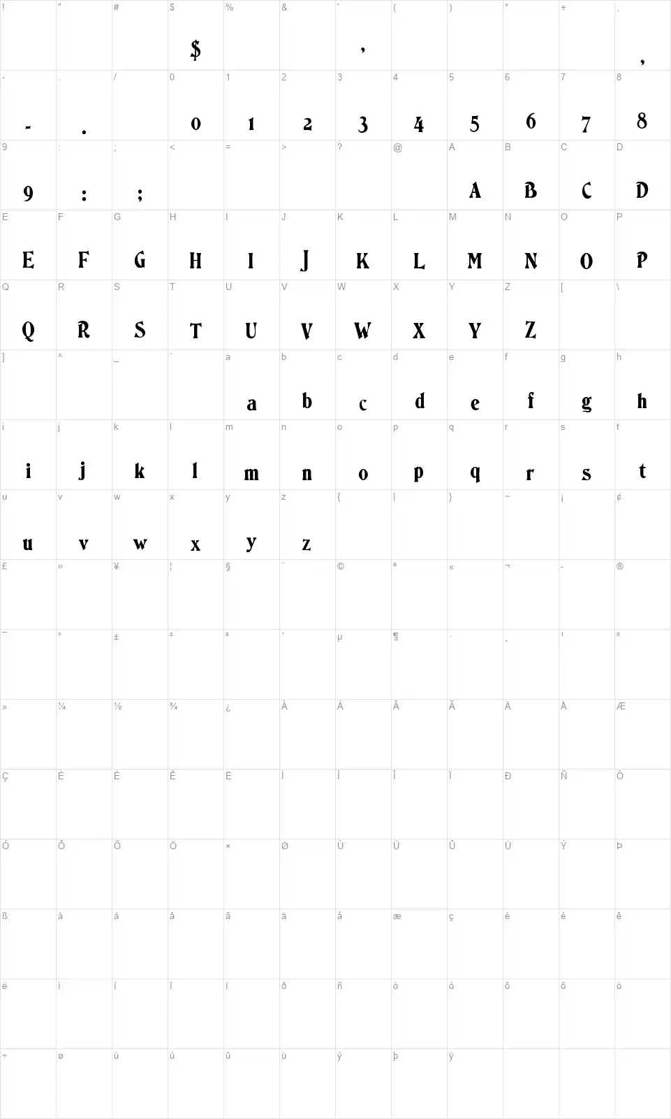 Ornamented, No. 1567 Mapa de caracteres Ornamented, No. 1567font character map