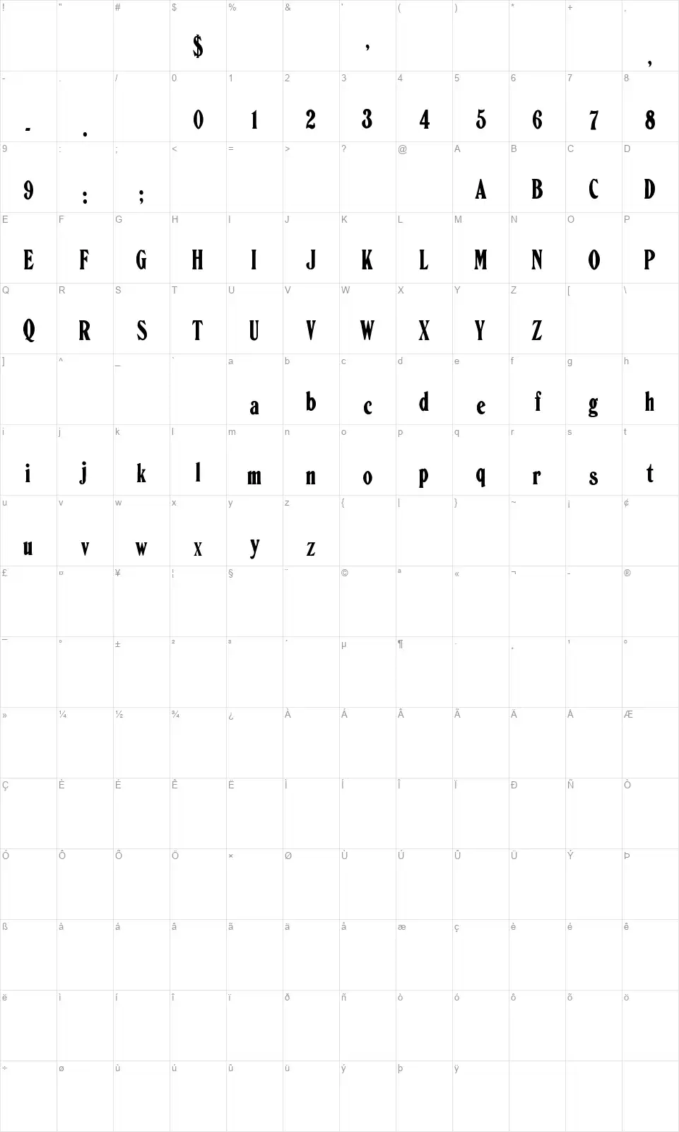 Ornamented, No. 1568 Mapa de caracteres Ornamented, No. 1568font character map