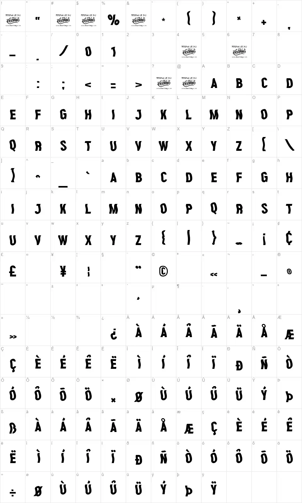 Overwavefont character map