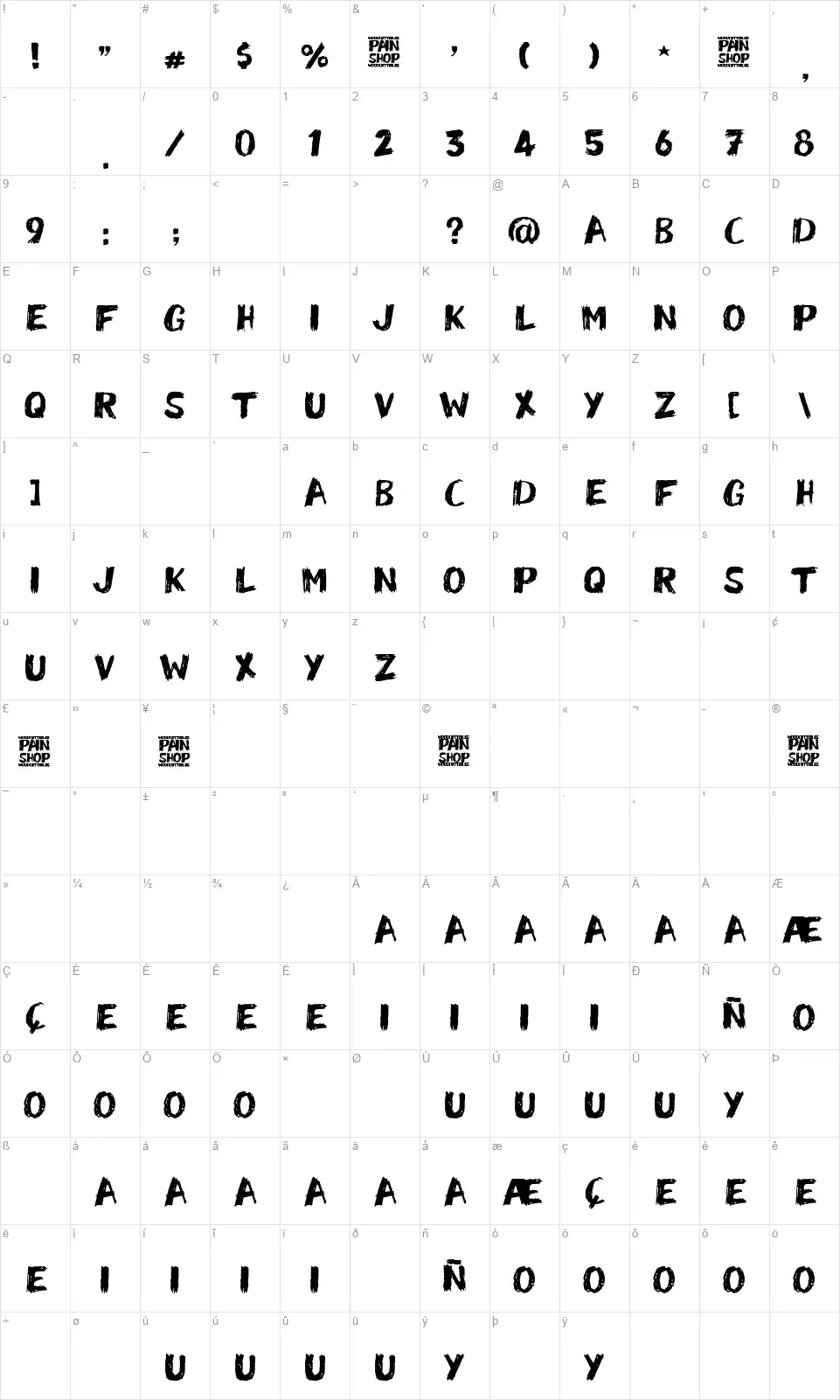 Pain Shopfont character map