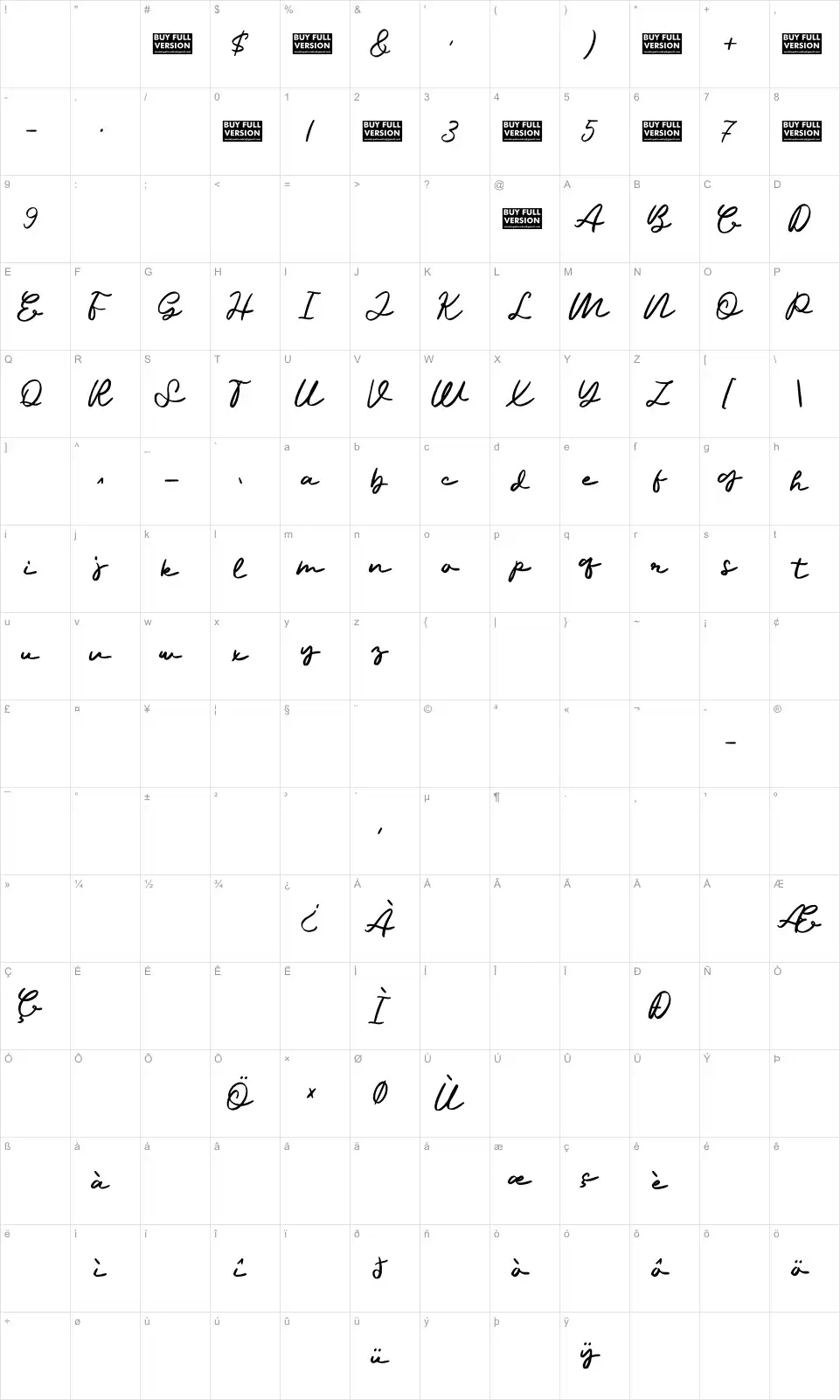 Palmera Dirhamfont character map