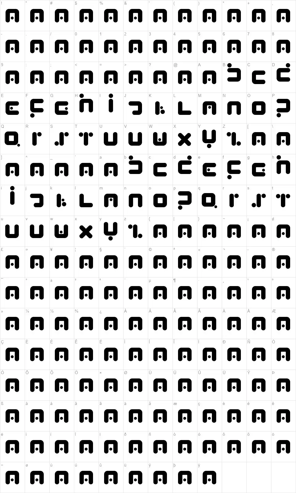 PeaBrainfont character map