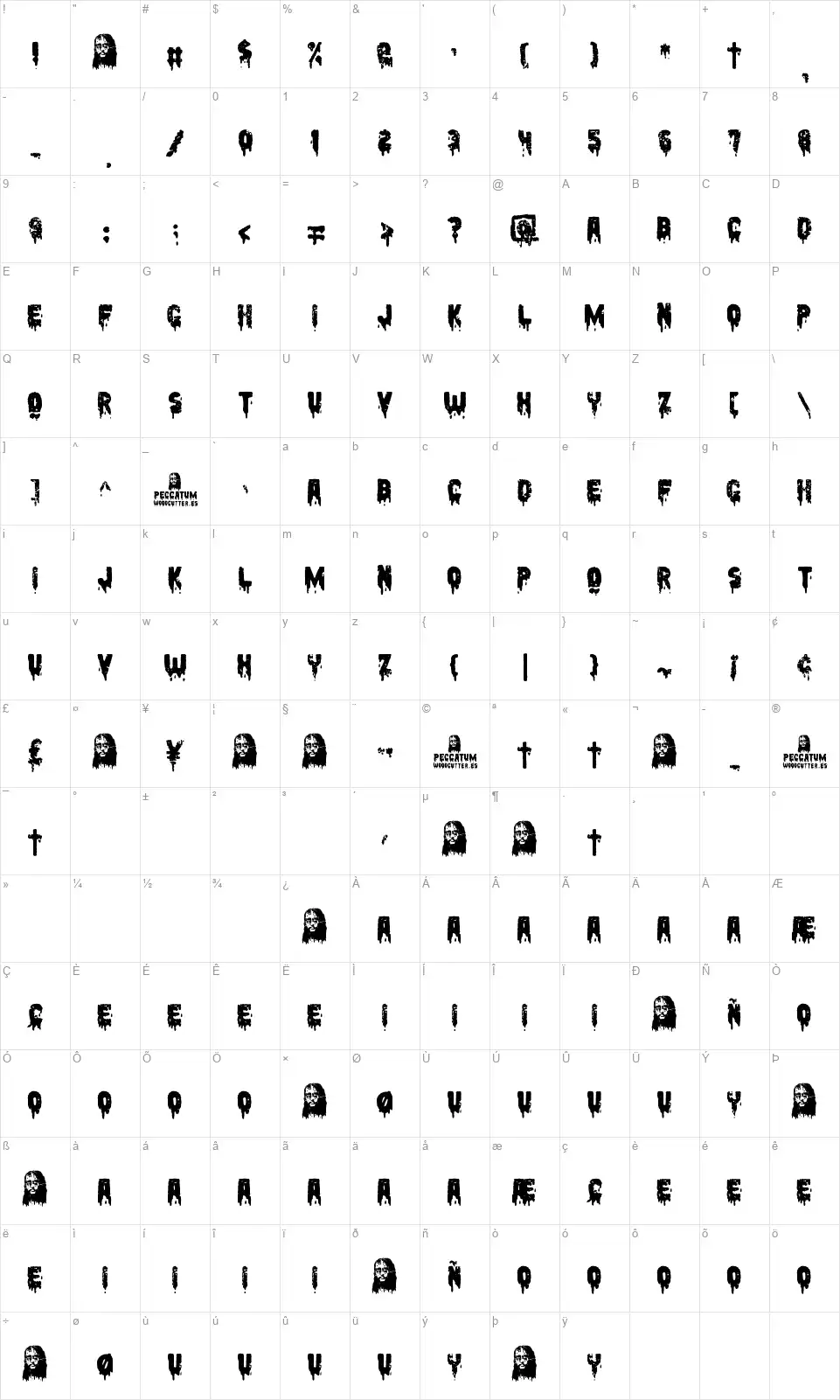Peccatumfont character map