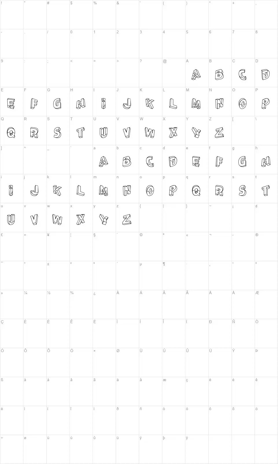 Perspectivo TFBfont character map