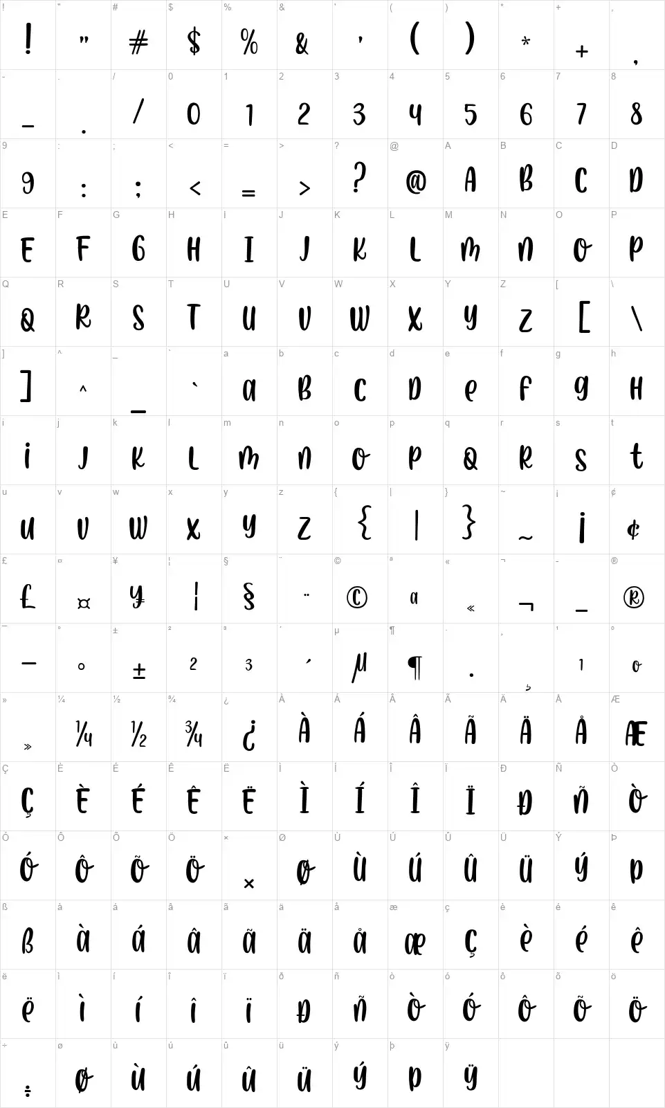 Pink Horn Unicornfont character map