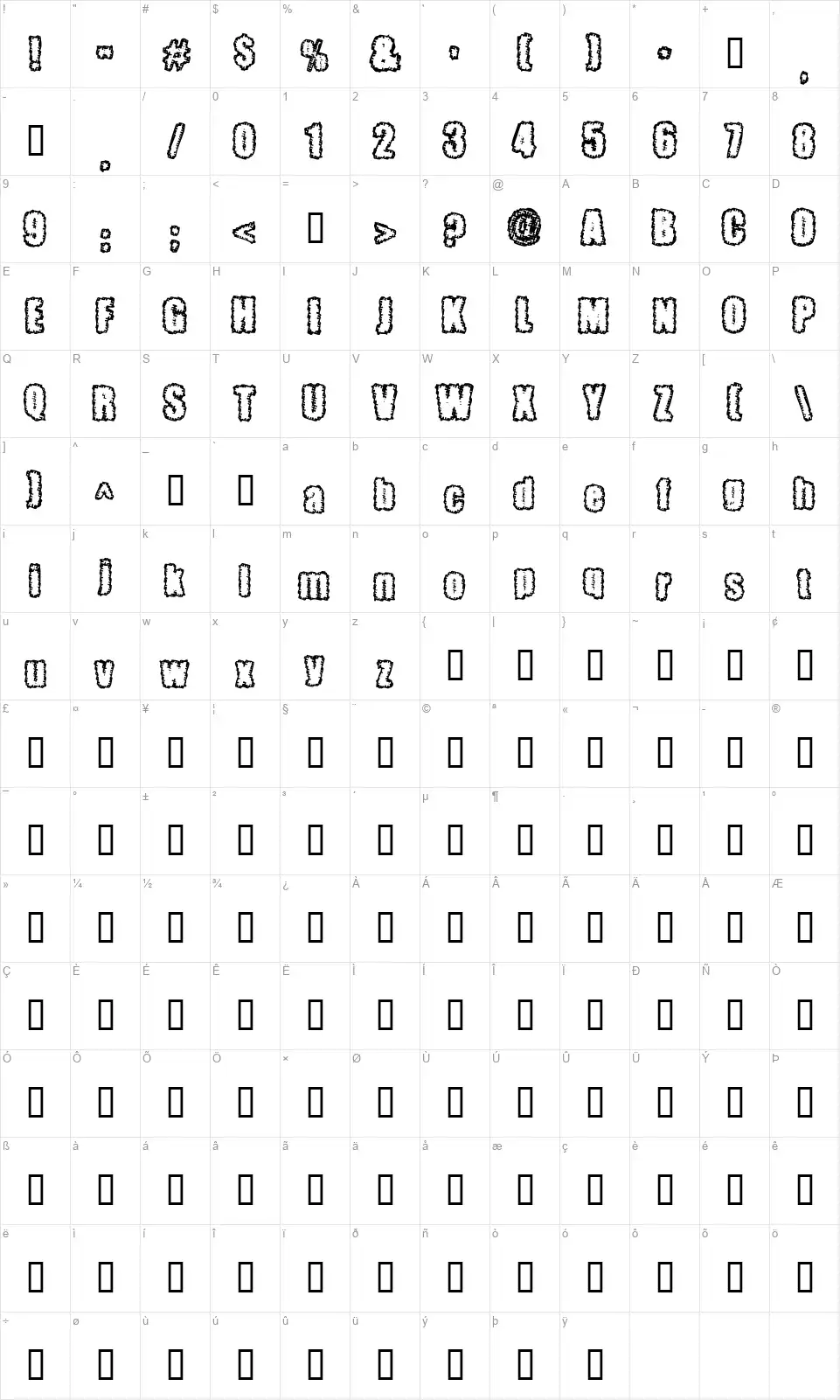Pinniepokerfont character map
