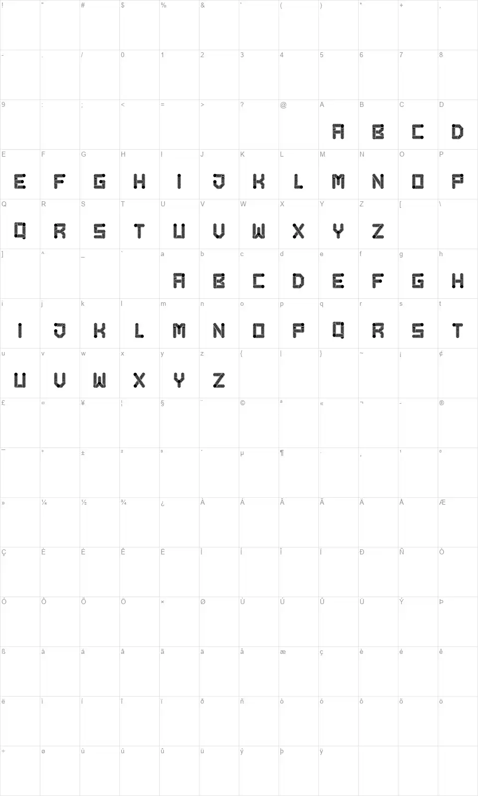 Pipesfont character map