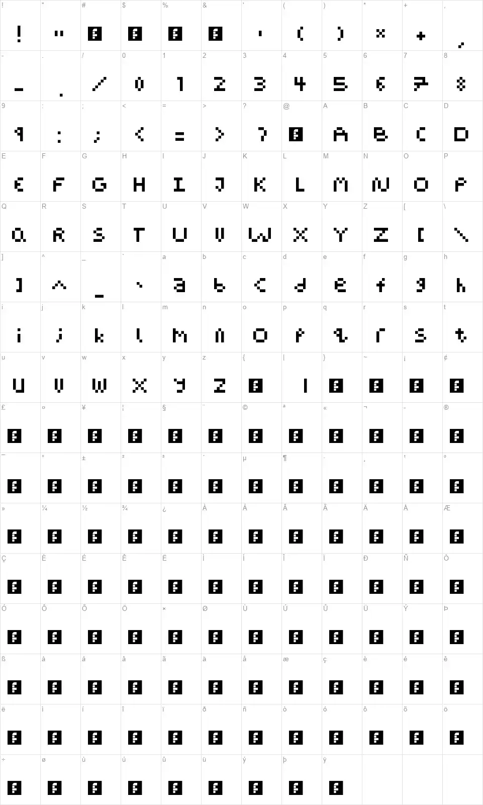 Pixel Block BBfont character map