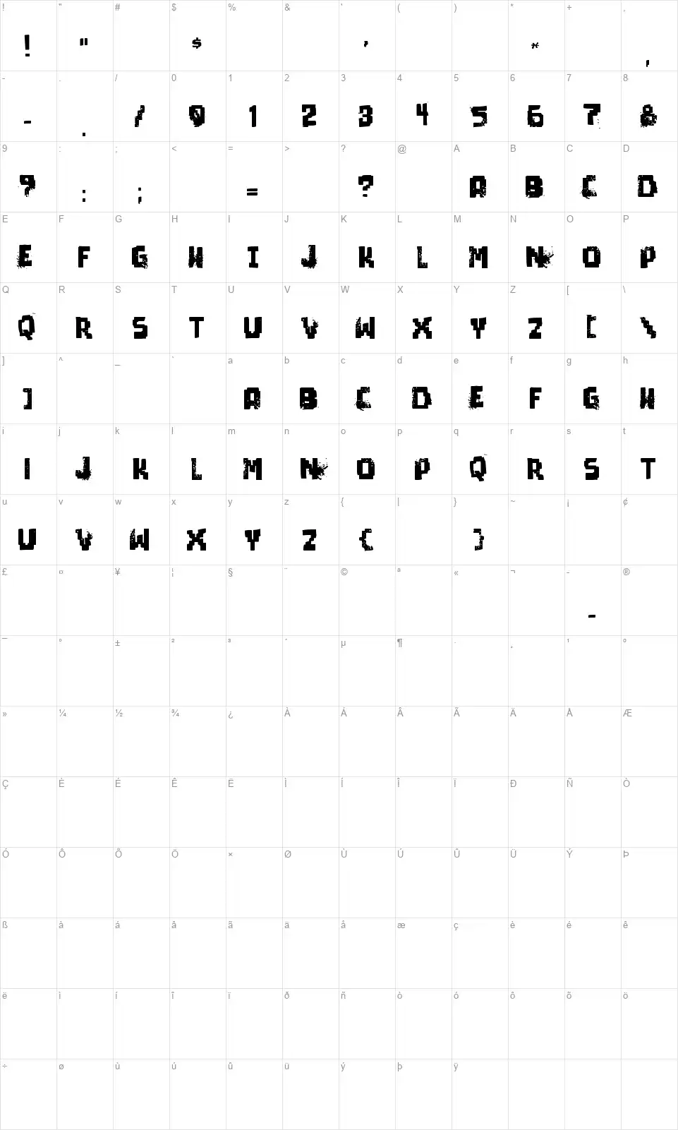 Pixel Deadfont character map