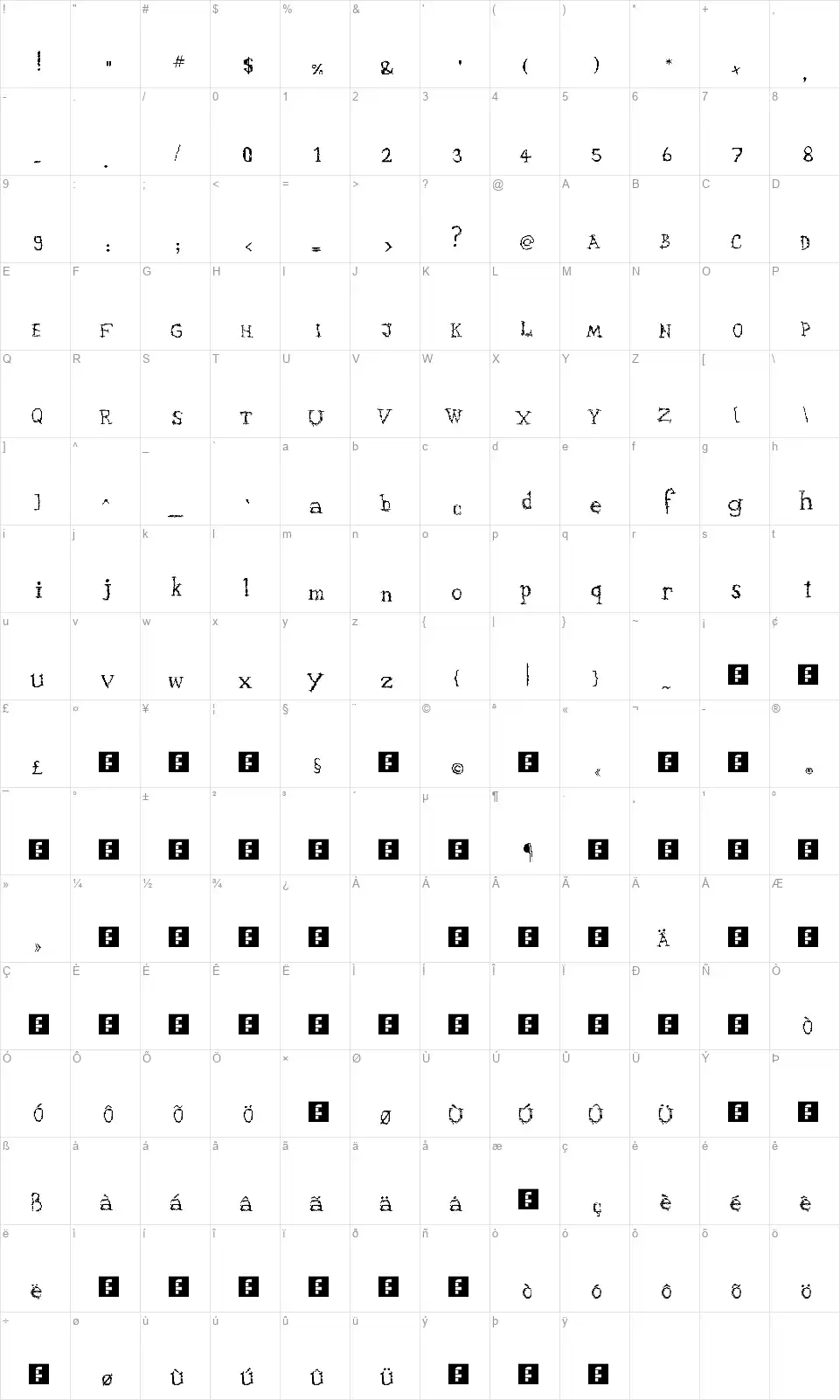 PixXaryfont character map