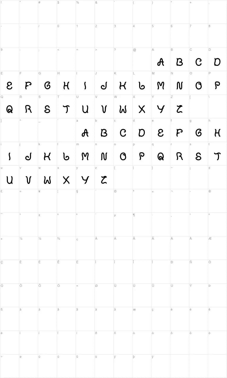 Plant on lawnfont character map