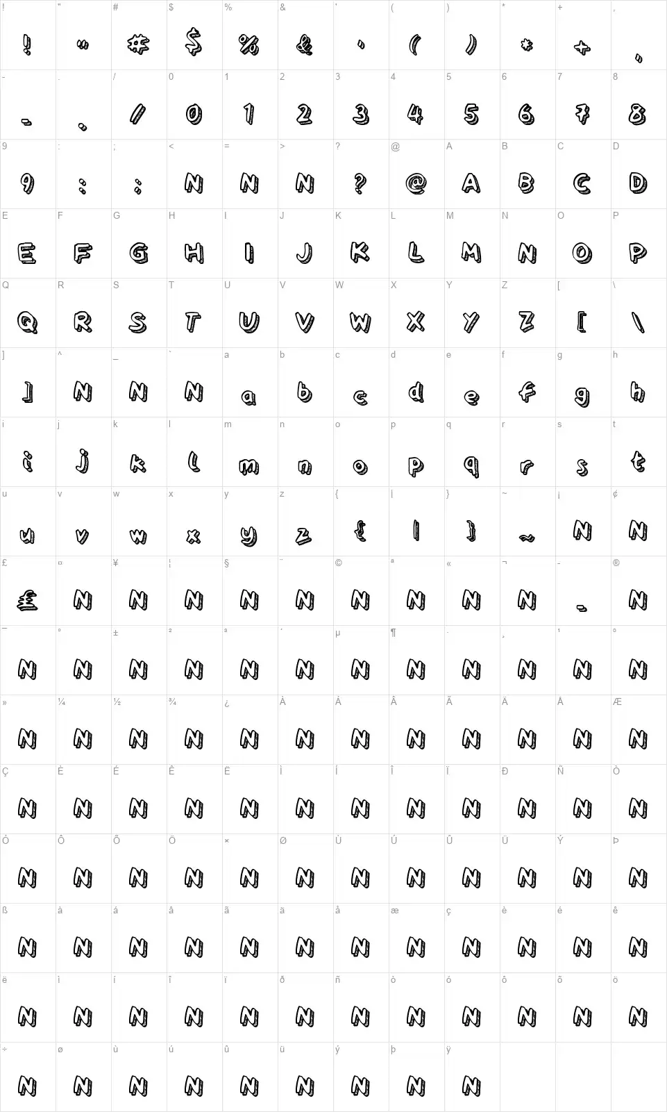 Playtimefont character map