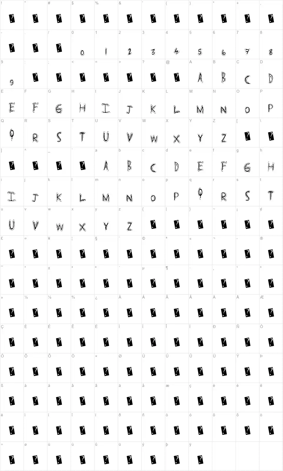 PopCapfont character map