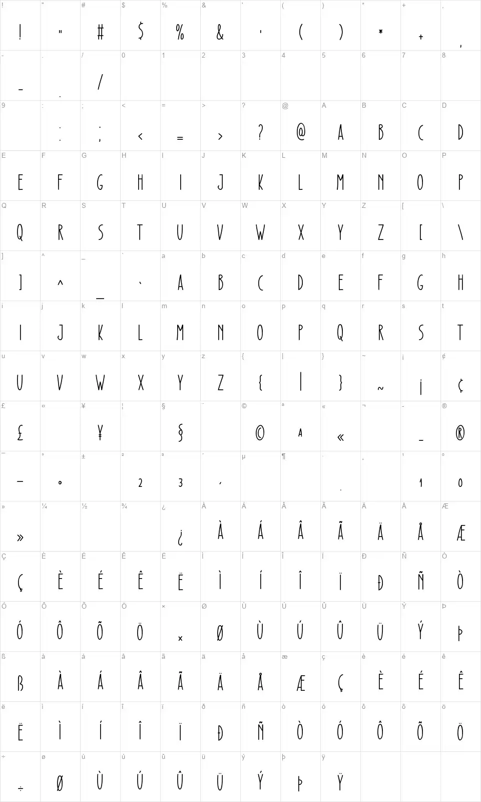 Pretty Magnoliafont character map