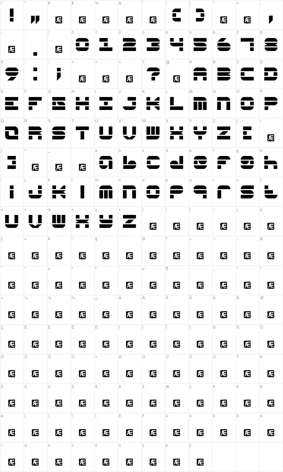 Pseudo BRKfont character map