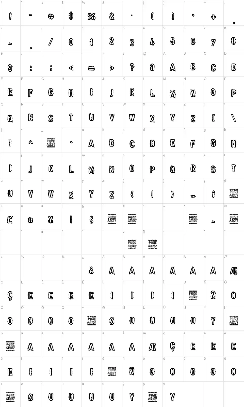 Punk Armyfont character map