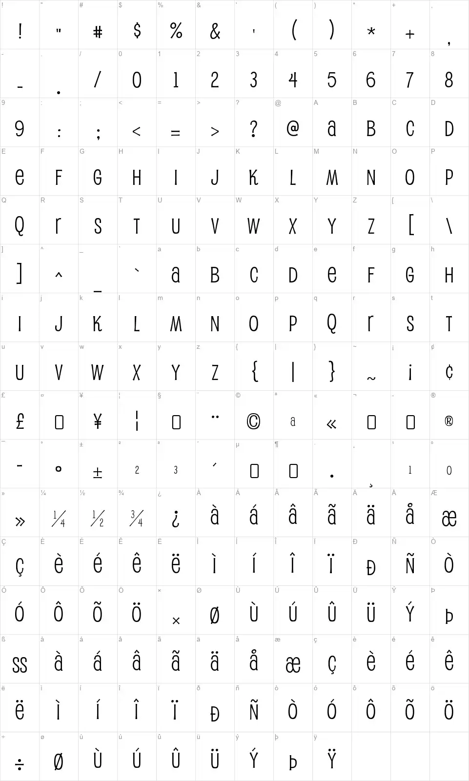 PupcatRg-Regularfont character map