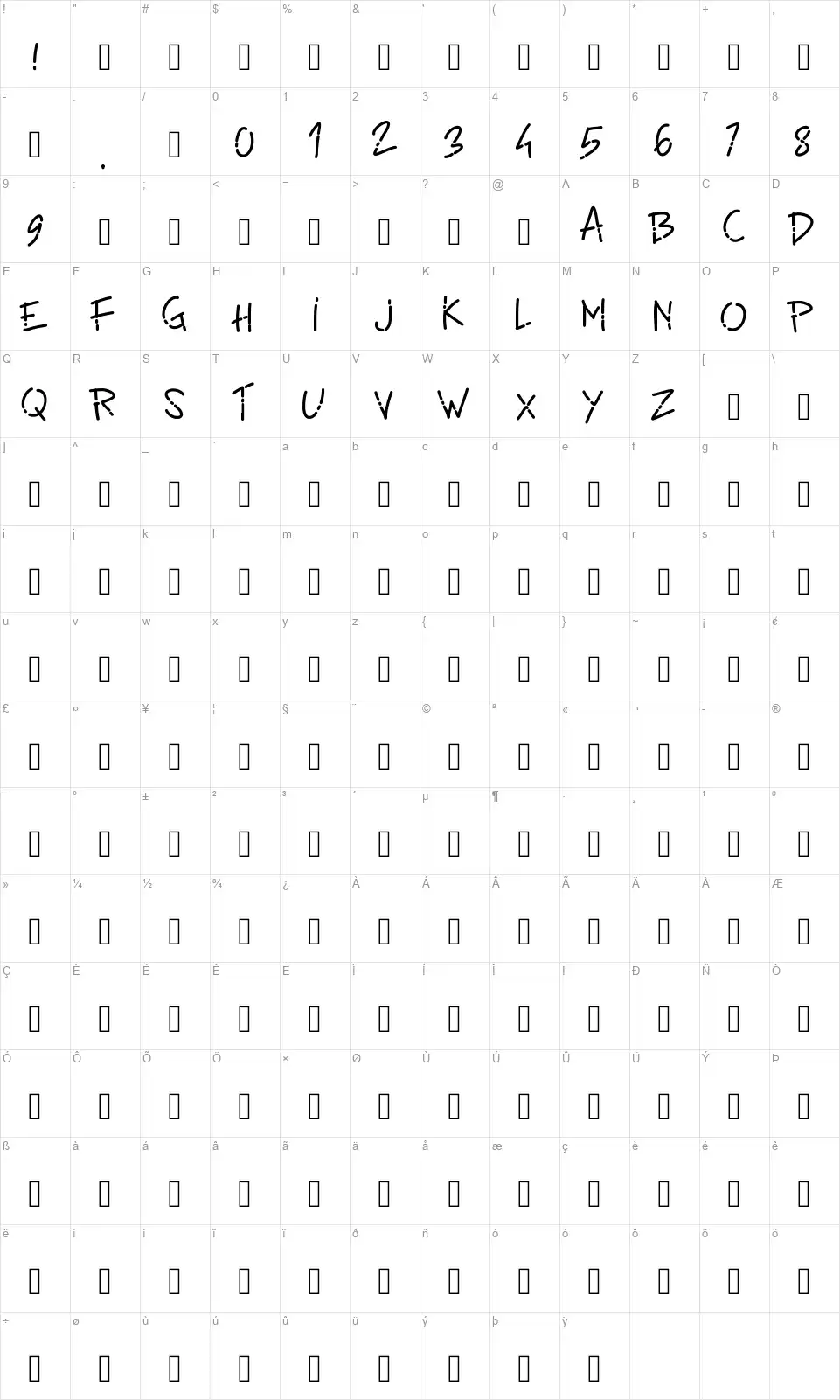 PW Line Fontfont character map
