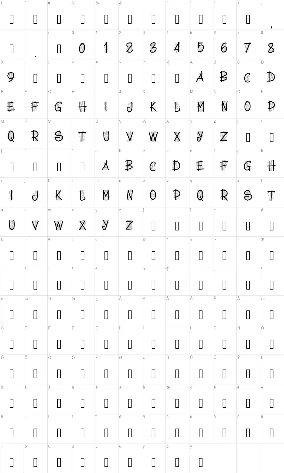 PW Scritchfont character map