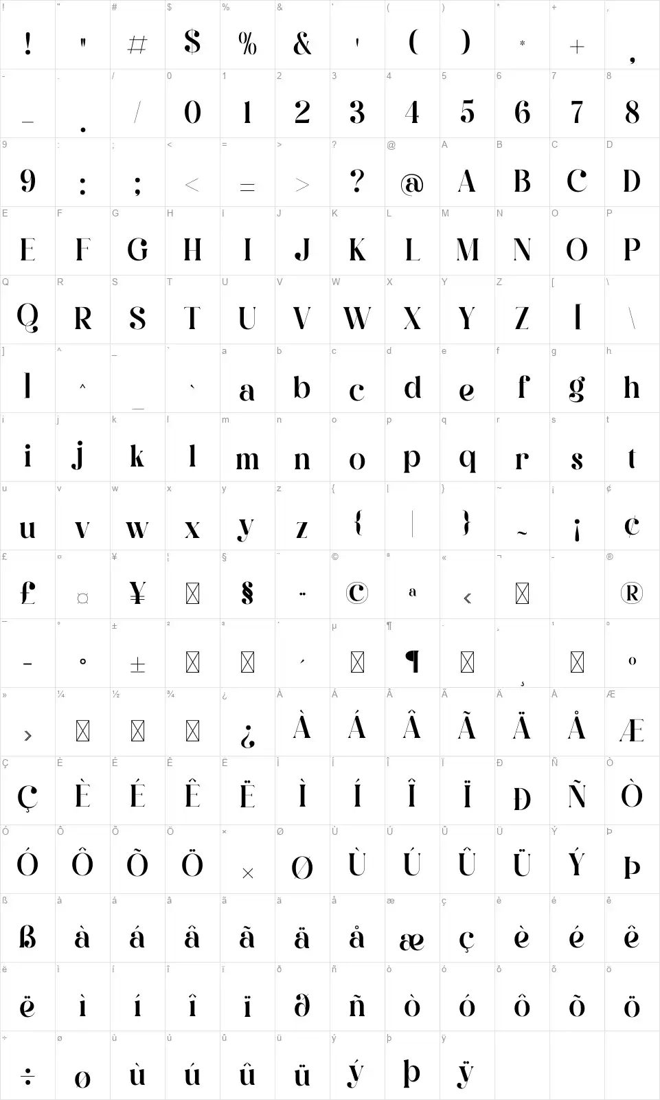 Qalisha Signature Scriptfont character map