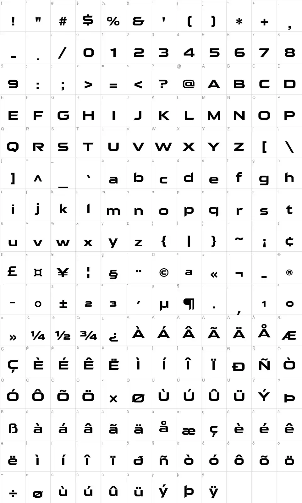 Qarantafont character map
