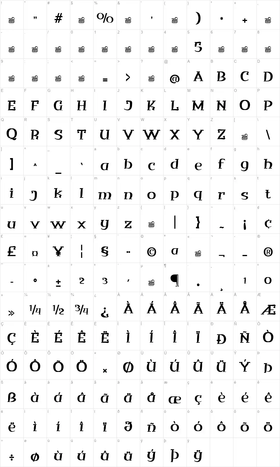 Qituenfont character map