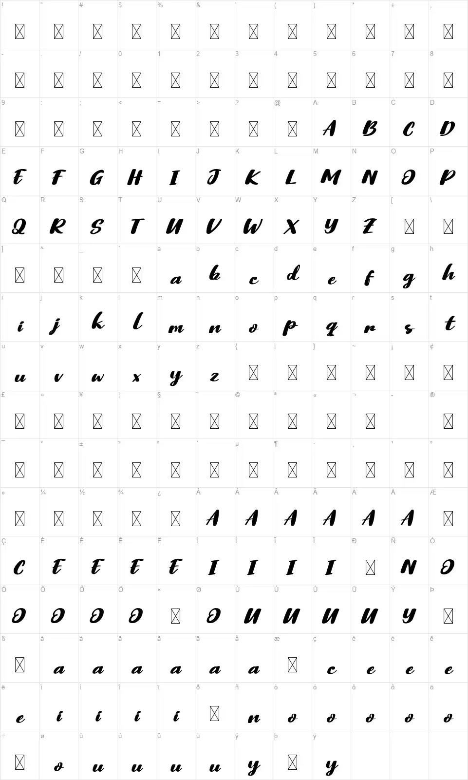 Qoprol Rollfont character map