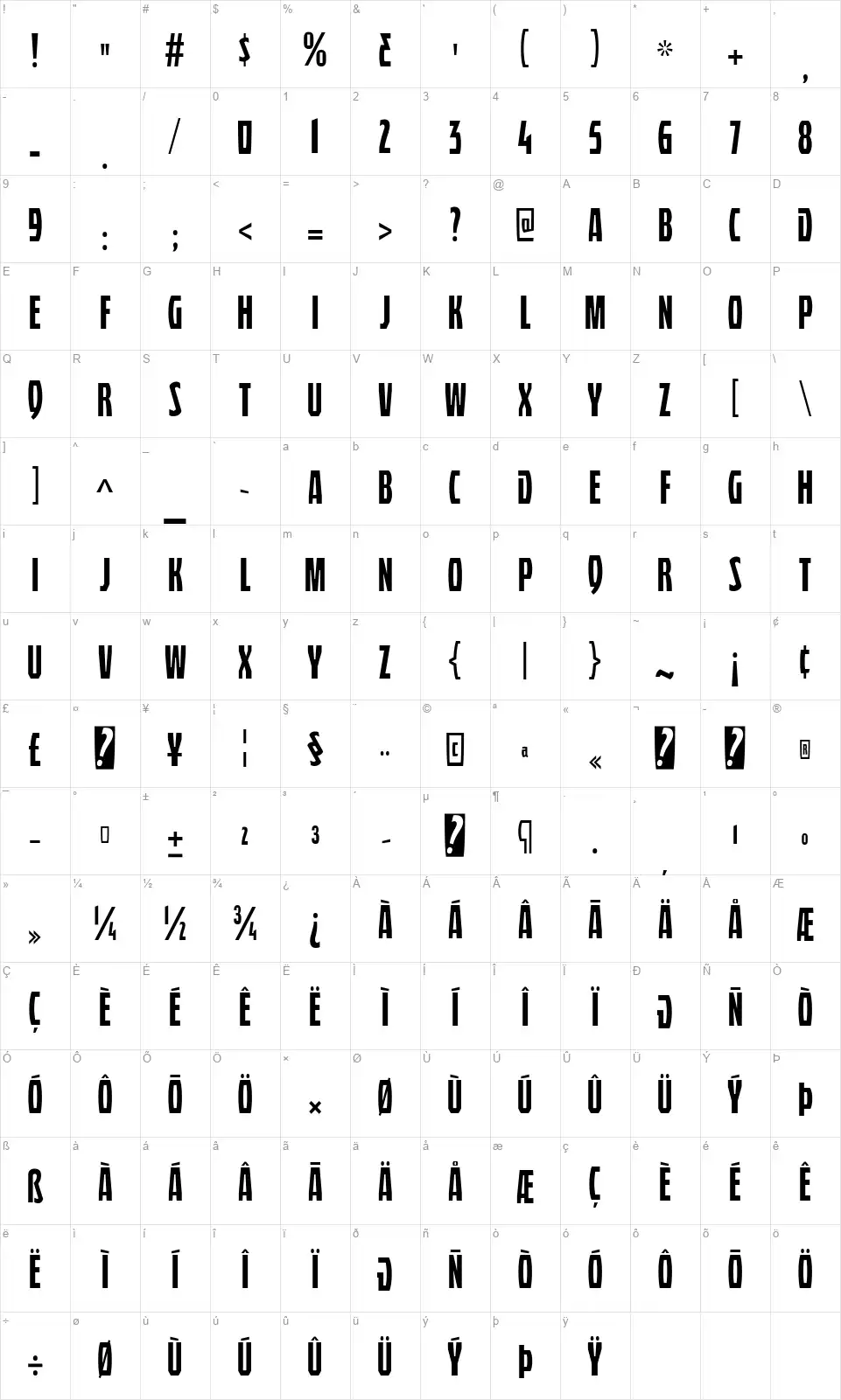 Quasix Titlingfont character map