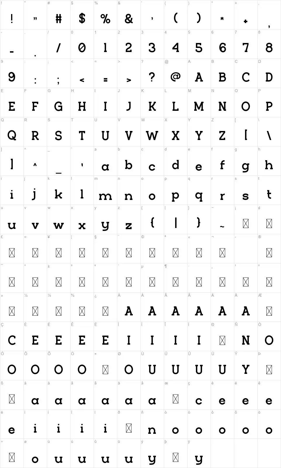 Quazos Mapa de caracteres Quazosfont character map