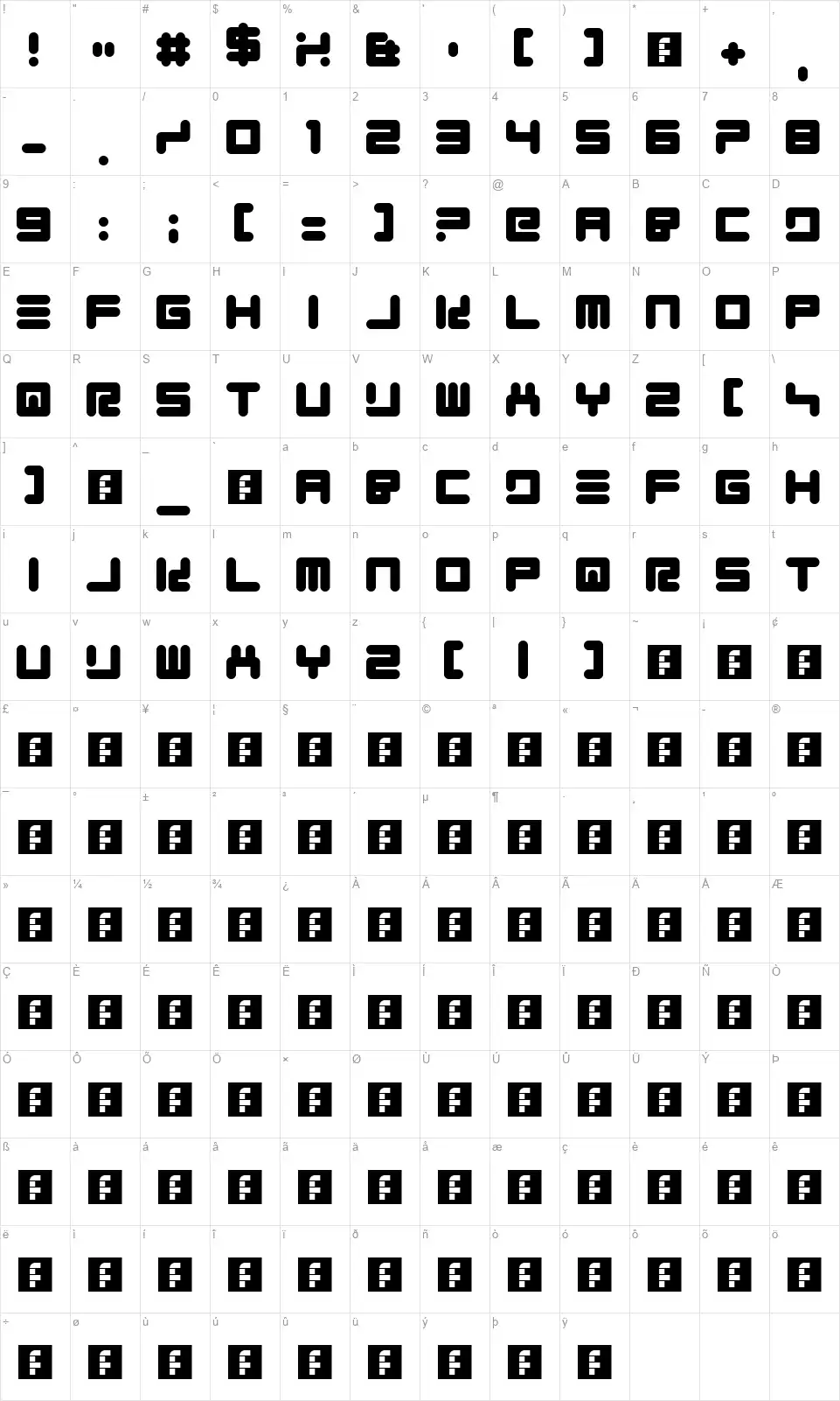 Quickfyrfont character map