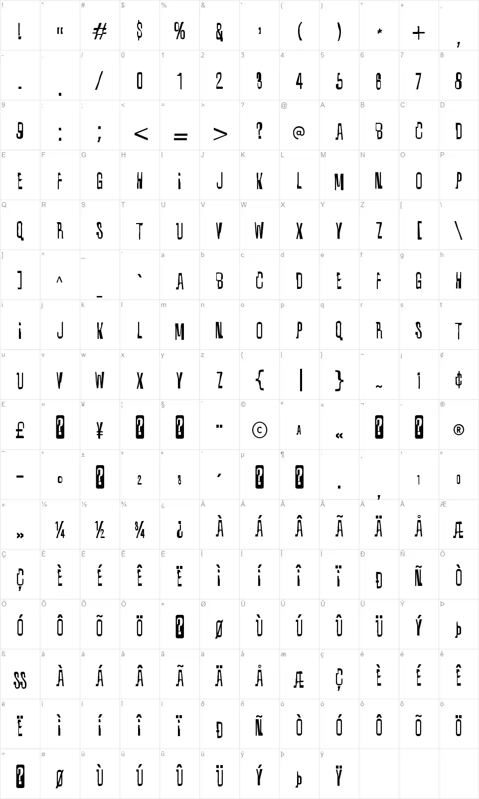 Quixoticfont character map